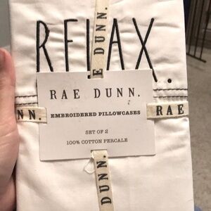 RAE DUNN RELAX EMBROIDERED STANDARD PILLOWCASES COTTON PERCALE
